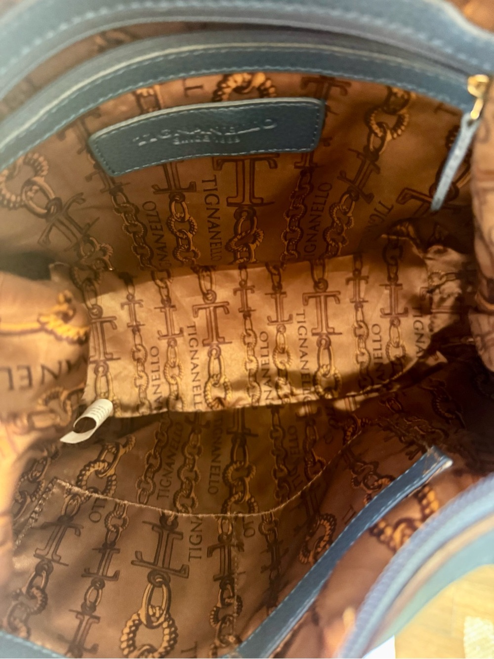Tignanello Blue Leather Hobo Shoulder Bag Gold Hardware EUC - Picture 10 of 11